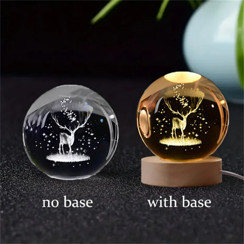 6cm 3D Crystal Ball Crystal Planet Night Light Laser Engraved Solar System Globe Astronomy Birthday Gift Home Desktop Decoration