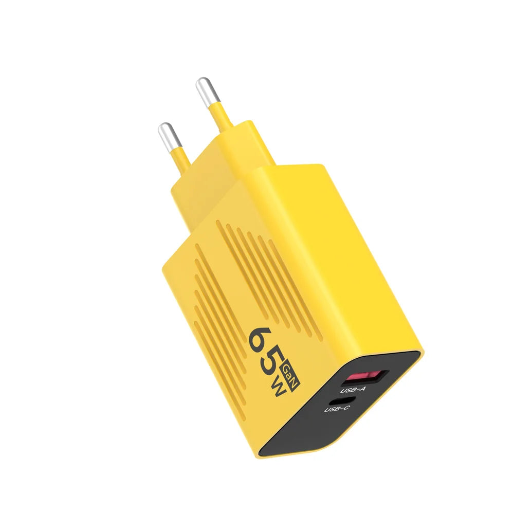 65W GaN USB C Fast Charger PD QC 3.0 Travel Wall Adapter with UK US EU Plug for iPhone Samsung Xiaomi Huawei Mobile Phone