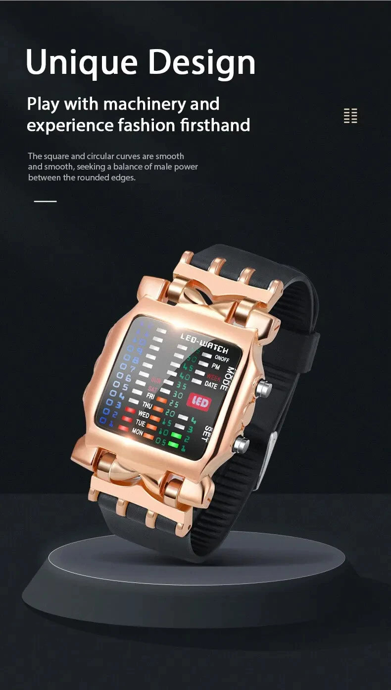 Binary Led Watch Creative Waterproof Business Electronic Watch Mens Trend Luminous Gift Sports Couple Date Time Display Watch