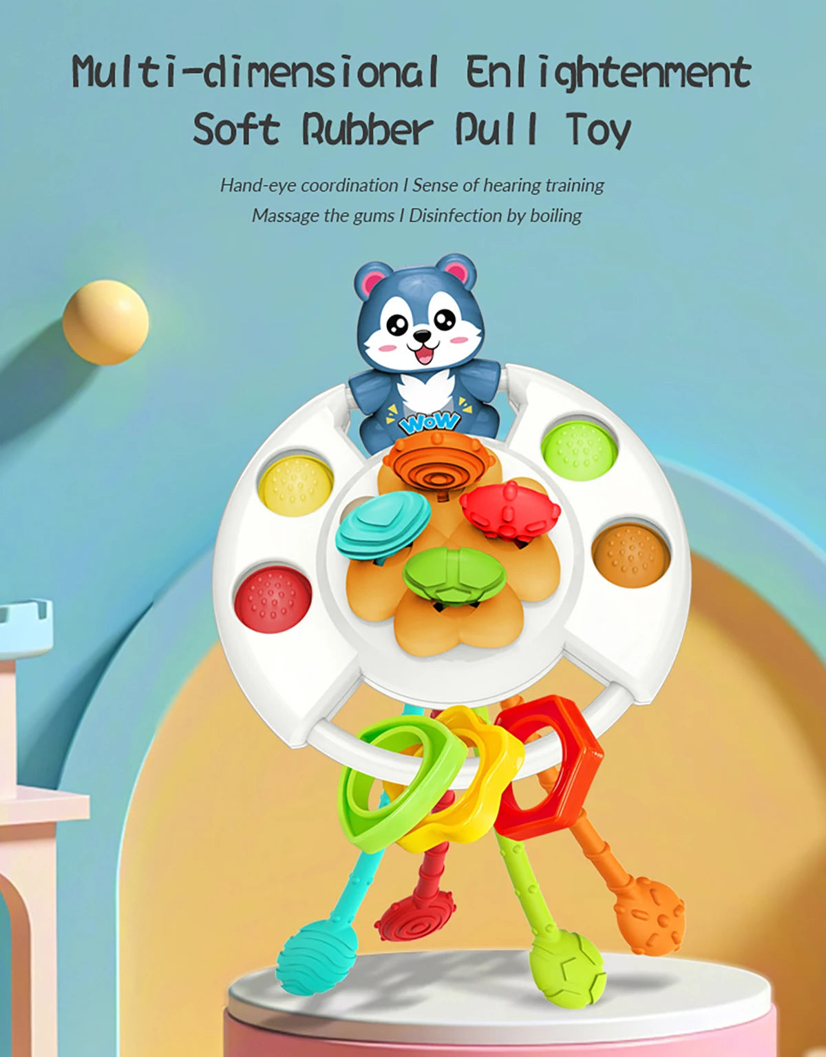 Activity Development Pull String Toys Silicone Teething Rattle Educational Learning Toy Baby Sensory Montessori Toys gift
