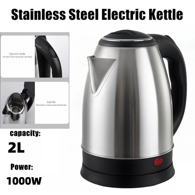2L Food-grade Stainless Steel Electric Teapot Electric Kettle Hot Water Kettle Coffee Beverage Boiler Electric Water Heater