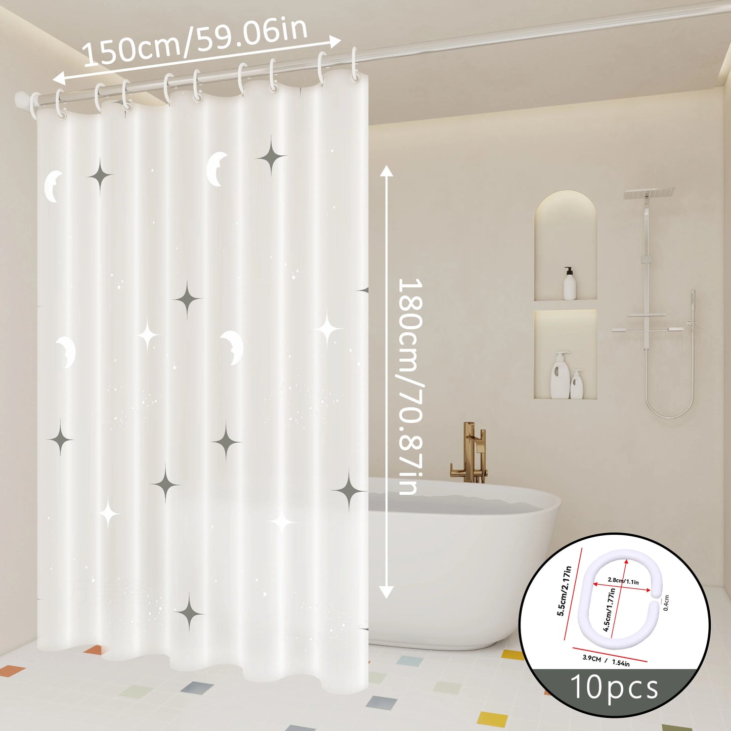 Dreamy Star and Moon Galaxy Shower Curtain, Bathroom Partition Curtain, Starlight Twinkling Like Crushed Diamonds, It Feels Like Stepping into a Magical Realm of Stars and Moon When Taking a Bath