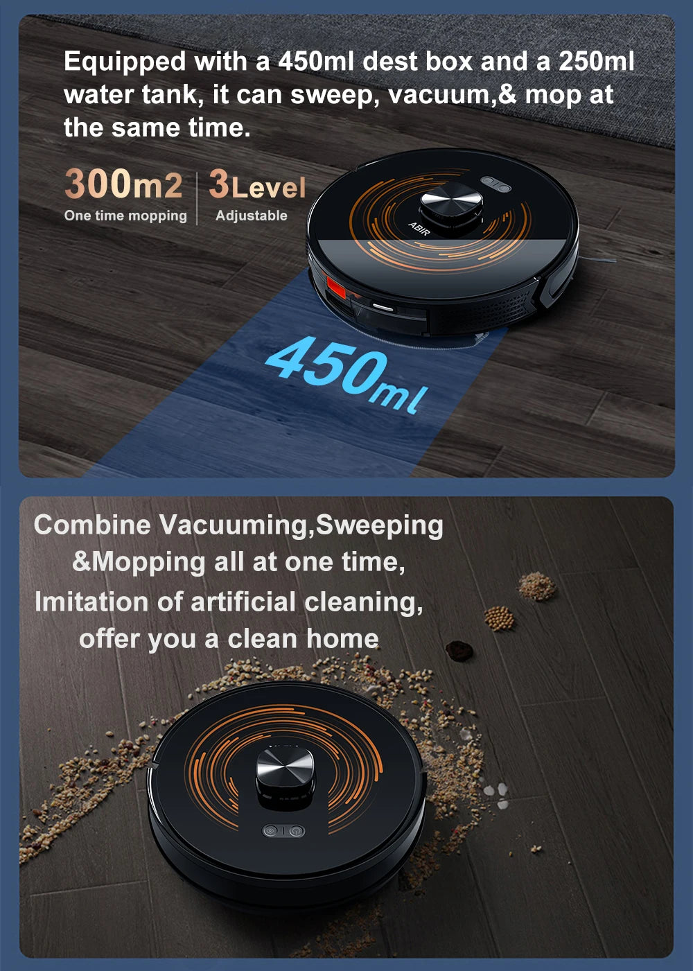 ABIR K30 Robot Vacuum Cleaner, Auto-Empty Station, Laser Lidar, 6500PA Suction,Multi-Floor Maping, Smart Home Wet Dry Appliance