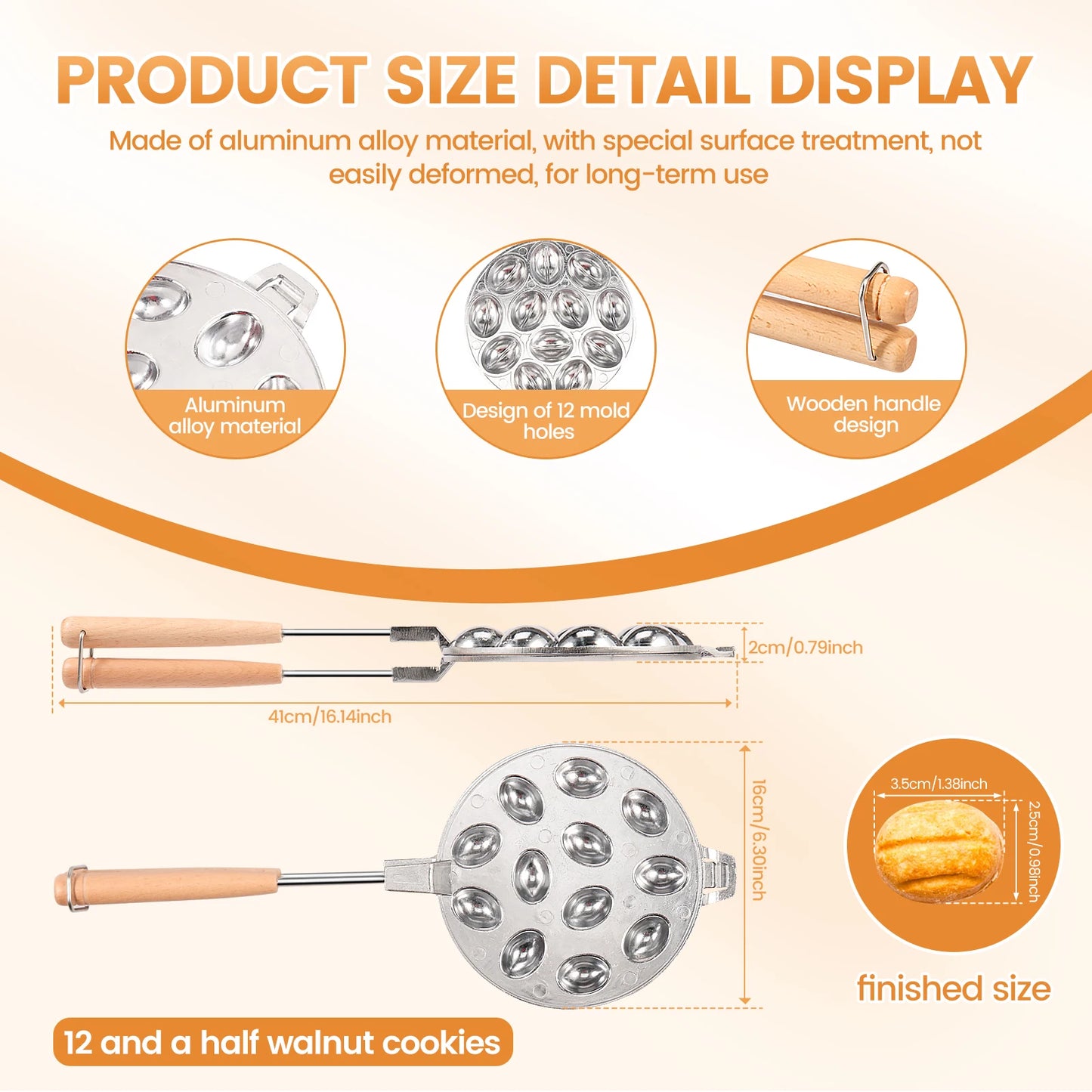 Walnut Cookie Mold Aluminum Alloy Walnut Cookie Maker Mould Nonstick Cook Making Tool with Handle for Baking Kitchen Accessories
