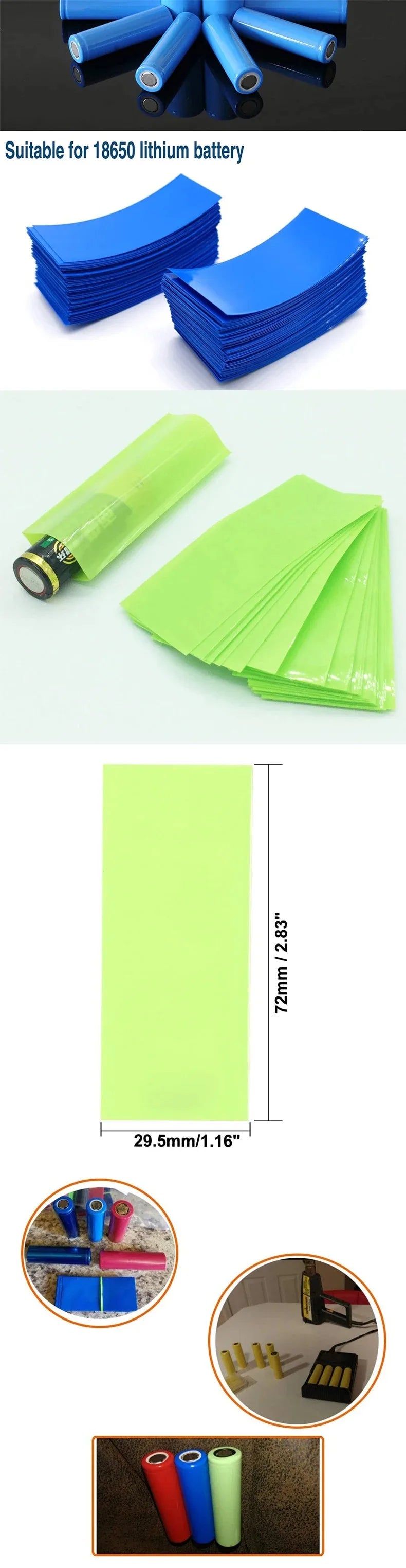 100Pcs Flat PVC Heat Shrink Tubing Tube For 18650 Battery Shrink Film Sleeve Shrink Film Self-Adhesive Insulator