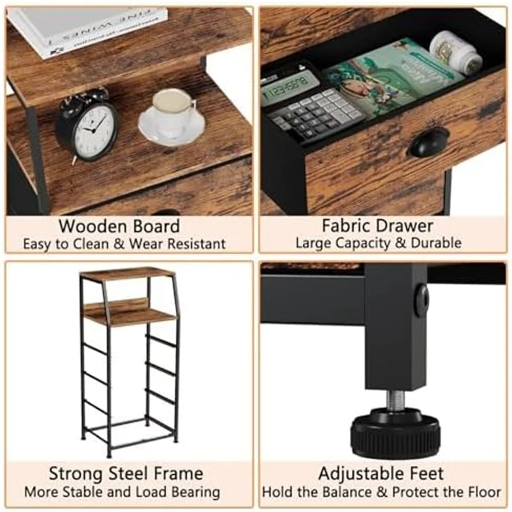 Bedside Table Side End Table with 4 Drawers & Open Shelf Nightstand Chest of Drawers Storage Unit for Living Room, Bedroom
