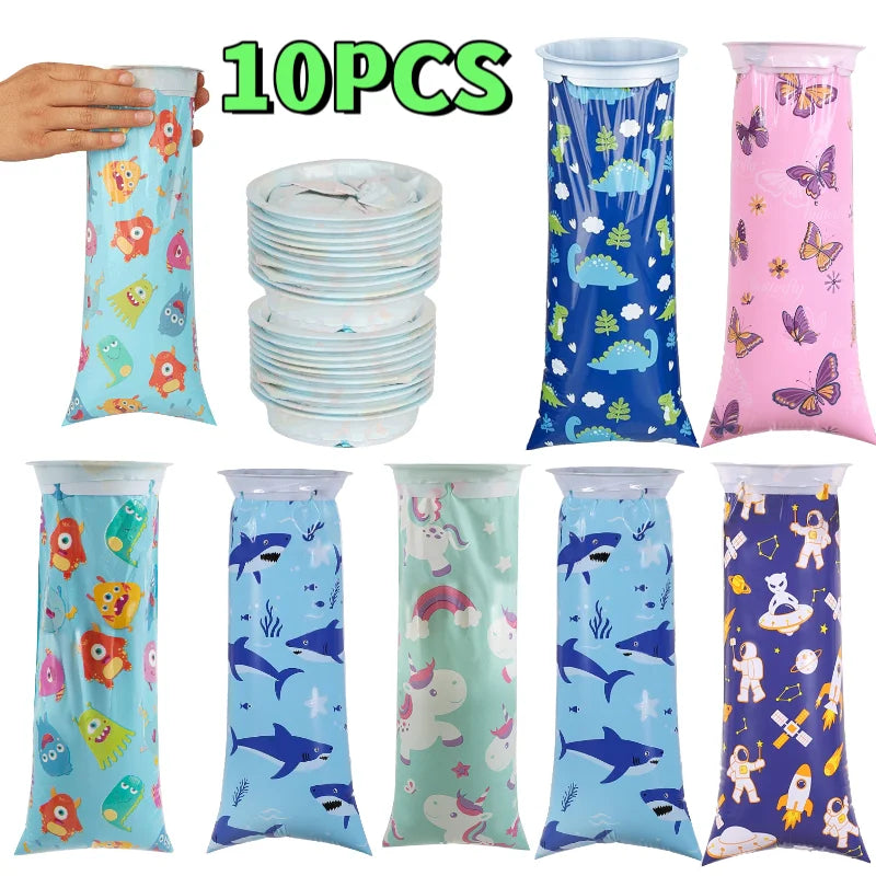 10Pcs Random Pattern Disposable Vomit Bags - Portable Emergency Vomit Bags Essential for Motion Sickness, with Various Designs, Thick and Durable, Odor-Resistant, Perfect for Road Trips, Airplanes, Boats, Outdoor Emergency Tr