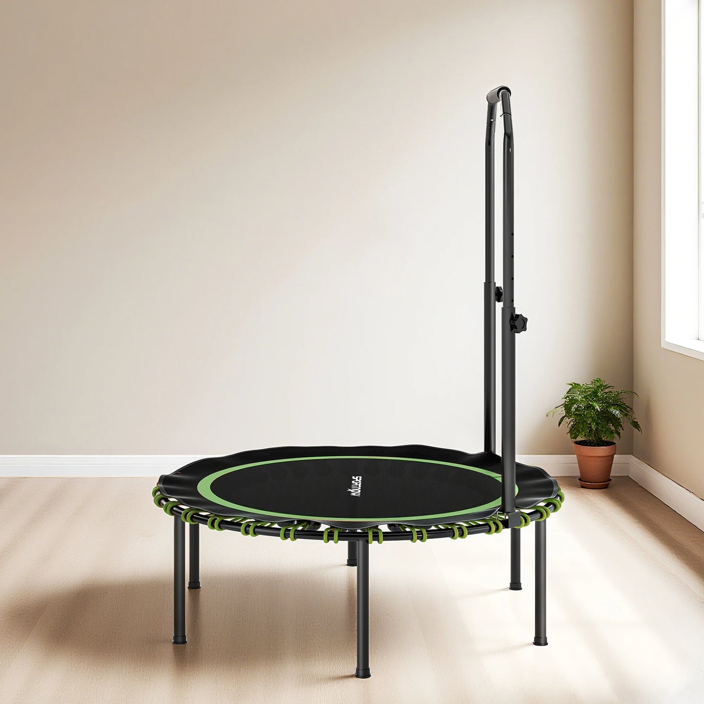 SPORTNOW 40'' Foldable Fitness Trampoline, Mini Trampoline Bungee Rebounder with 5-Level Adjustable Handle for Adults Indoor Out