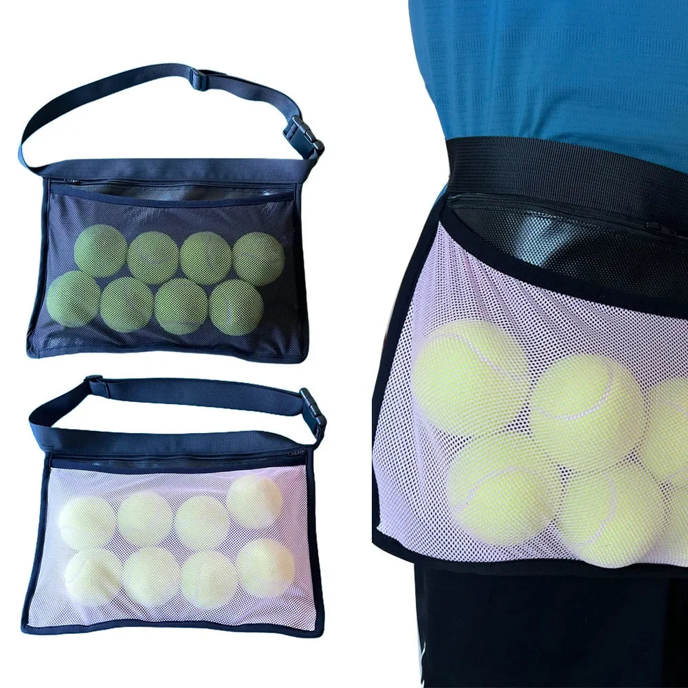 Tennis Ball Holder Adjustable Tennis Ball Waist Bag Sweatproof Mesh Cloth Ball Pouch Pickleball Training Holding Bag Accessory