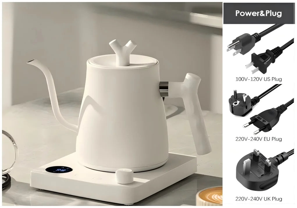 1000W Electric Gooseneck Kettle 1000ml 304 Stainless Steel Coffee Pot Intelligent Temperature LED Display for Coffee Tea