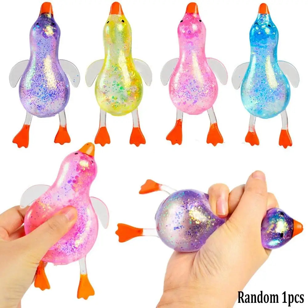 Glitter Duck Squishy Stress Relief Toy | TPR Material | Random Color | Soft Squeeze Fidget Toy for Anxiety Relief | Portable
