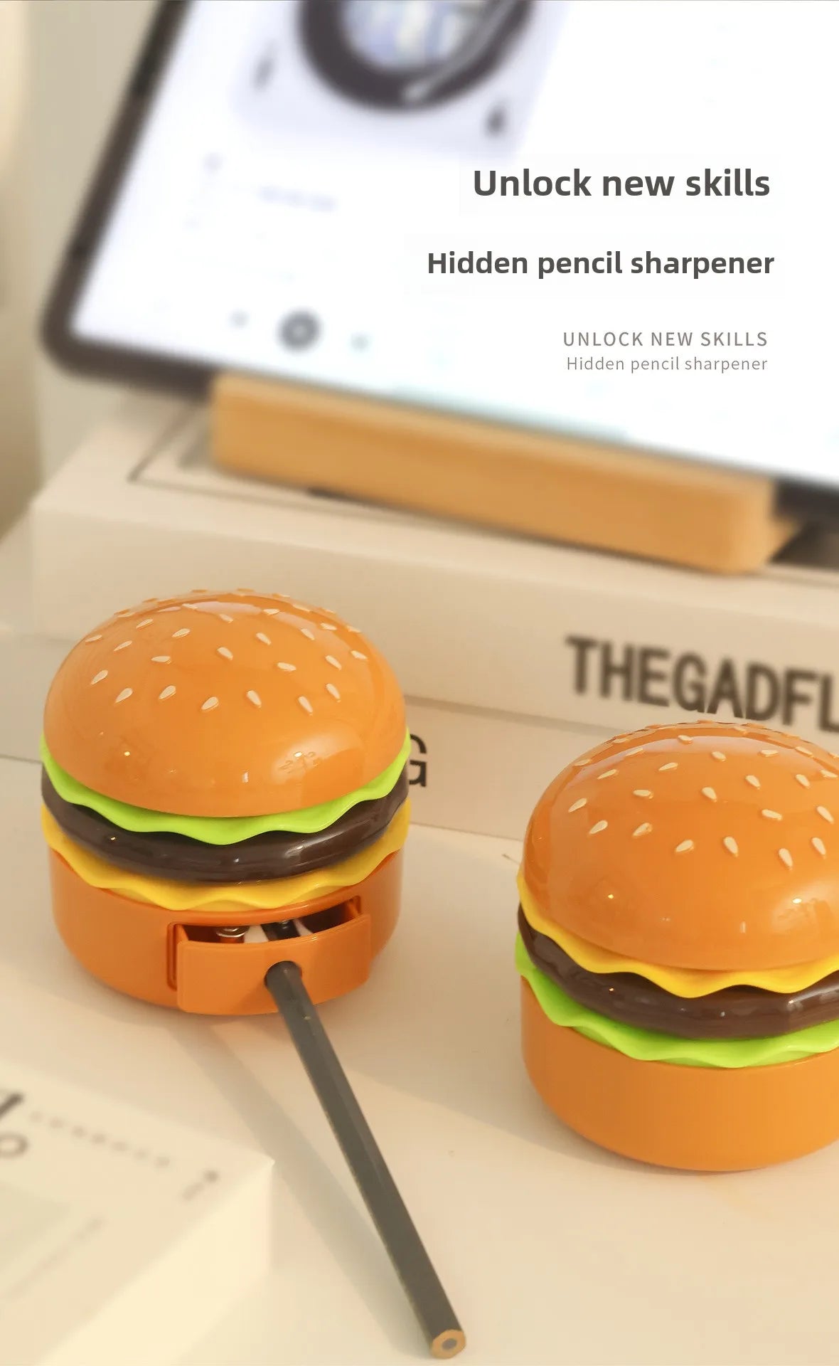 Original Practical Reading Burger Night Light LED Charging Bedside Sleep Light Learning Pencil Sharpener Can Be Stored Desk Lamp
