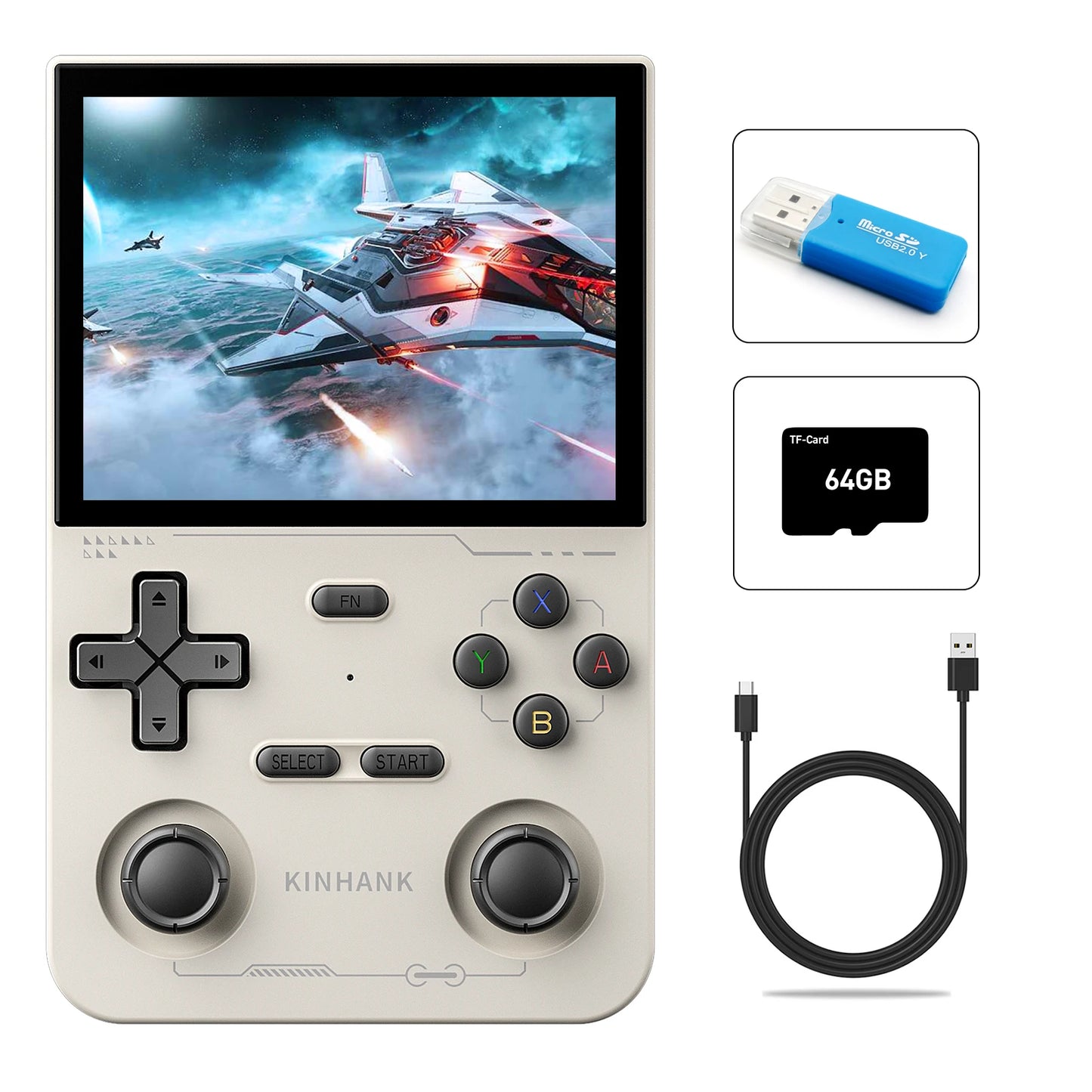 KINHANK Open Source K36 Retro Handheld Video Game Console 16000 Games Emulator for PS1/PSP/DC/N64/SS 500nit 3.5 Inch IPS Screen