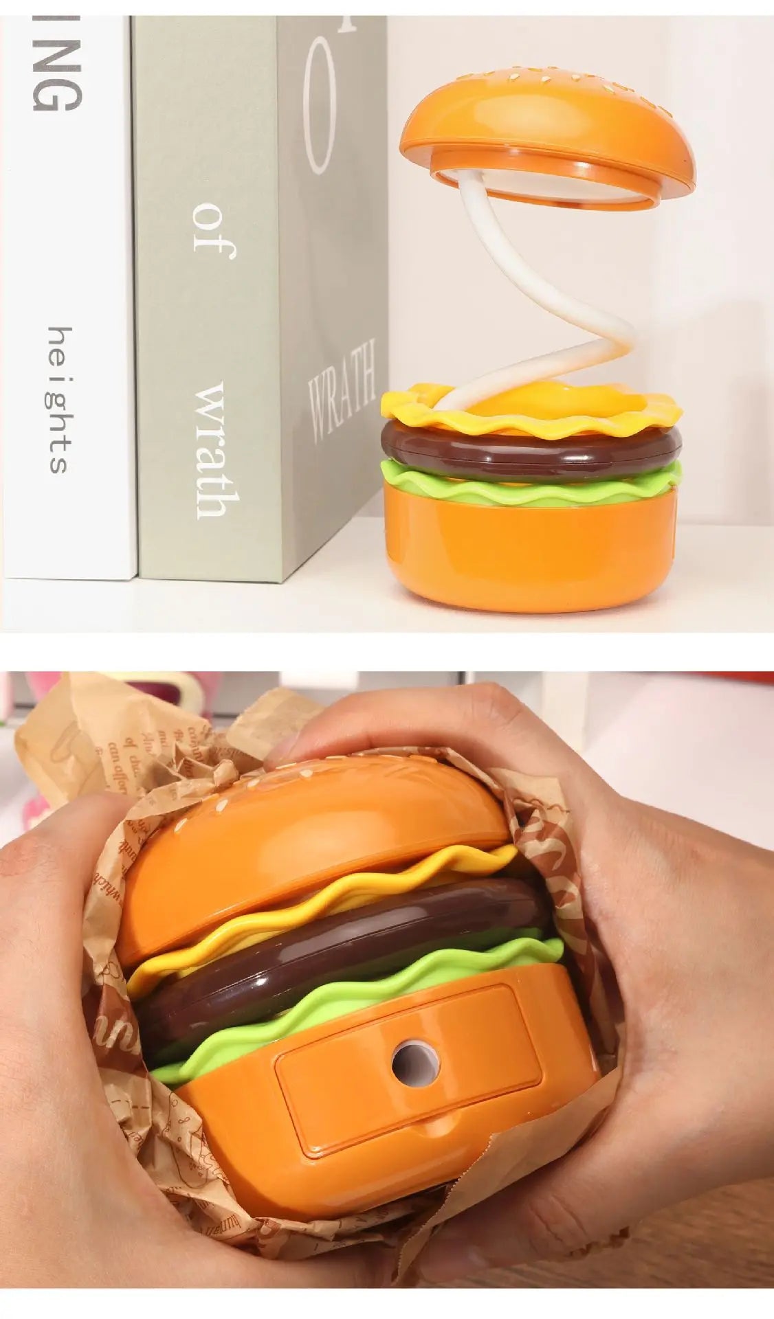 Original Practical Reading Burger Night Light LED Charging Bedside Sleep Light Learning Pencil Sharpener Can Be Stored Desk Lamp