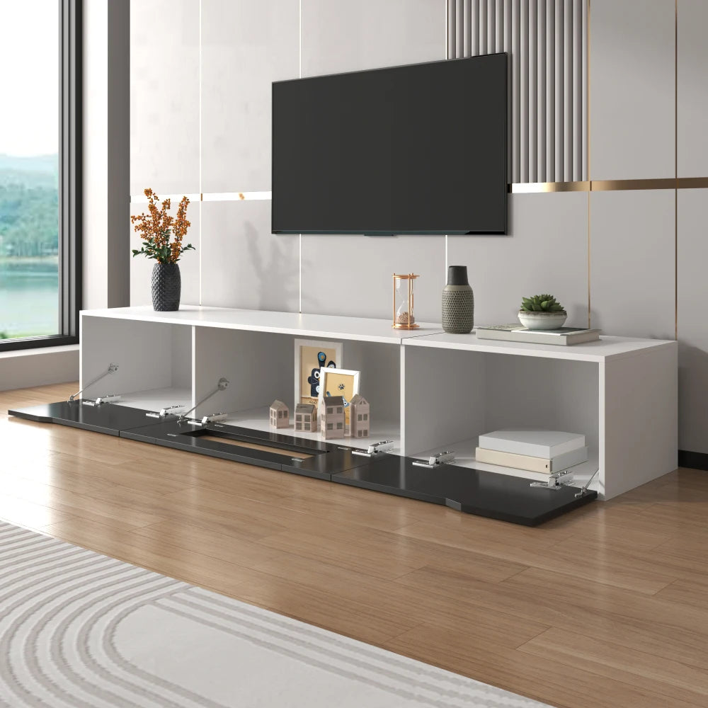 PINGGO TV cabinet, high-gloss TV cabinet, matching colours in white and high-gloss black, with colour-changing LED lights