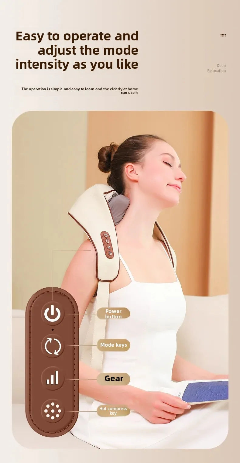 New USB Tape Neck Shiatsu Massage Belt Neck Back Shoulder and Neck Massager U-shape Electric Neck Massager with long-las