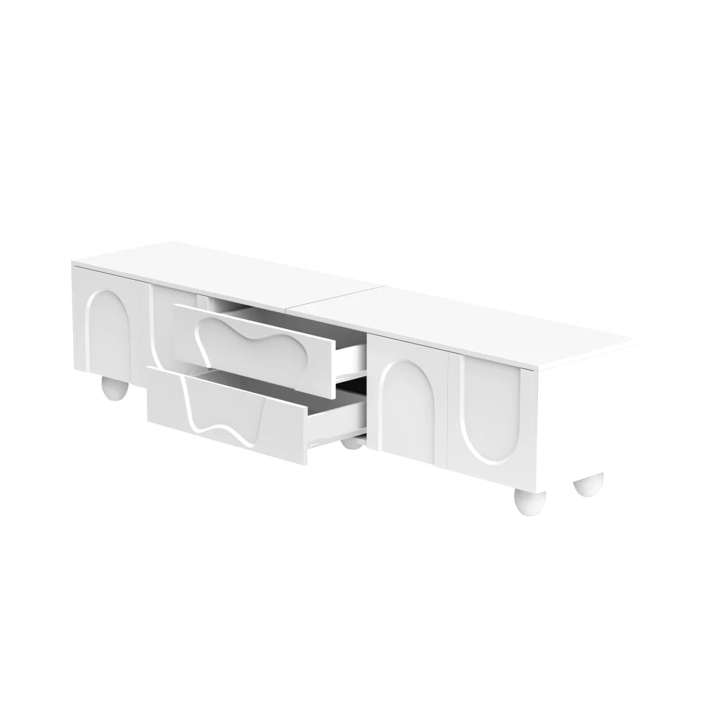 180cm Modern TV Stand for TVs up to 65 inches, Storage TV Cabinet with Solid Wood Legs, Black PB Board Entertainment Center for