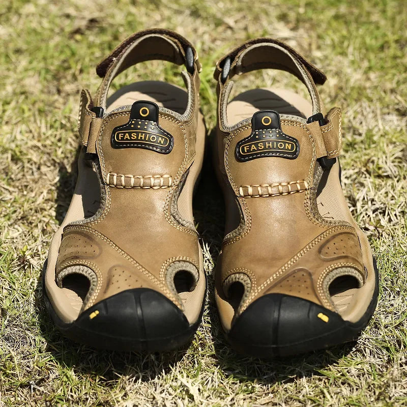 Summer Sandals Leather Outdoor Men Beach Shoes Luxury Breathable Casual Sandal Man Wading Shoes Non-slip Wide lining Slippers