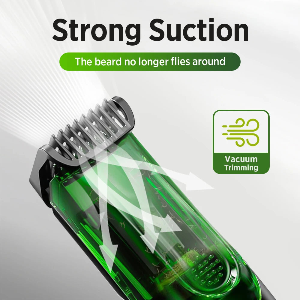 Cordless Men Beard Trimmer Rechargeable Electric Shaver with 20 Trim Built-in Vacuum Clipper for Mustache Sideburns Grooming Kit