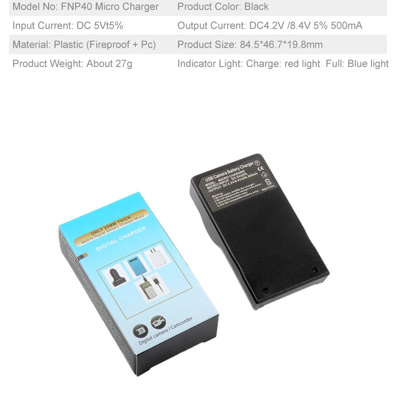 Battery USB Charger FNP-40 NP-40 NP-40N NP-40ND for Fujifilm Cameras F610 F650 F700 F710 F810 F811 J50 V10 Z1 Z2 Z3