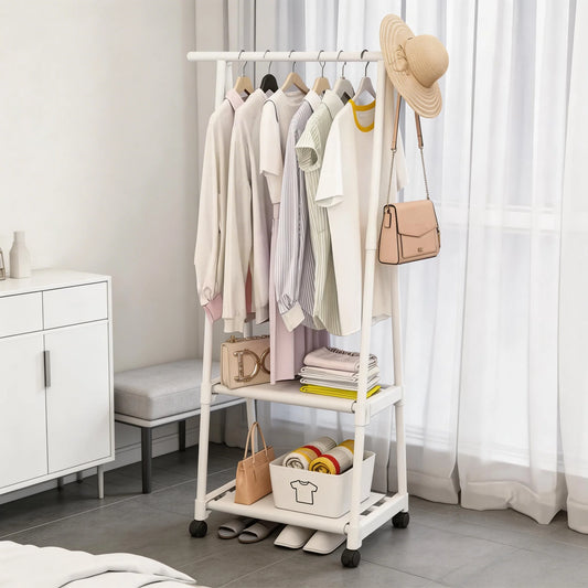 Multifunctional Coat Rack Movable Bedroom Clothes Hanger Stand Simple Coat Storage Shelf Space-saving Clothes Organizer Rack