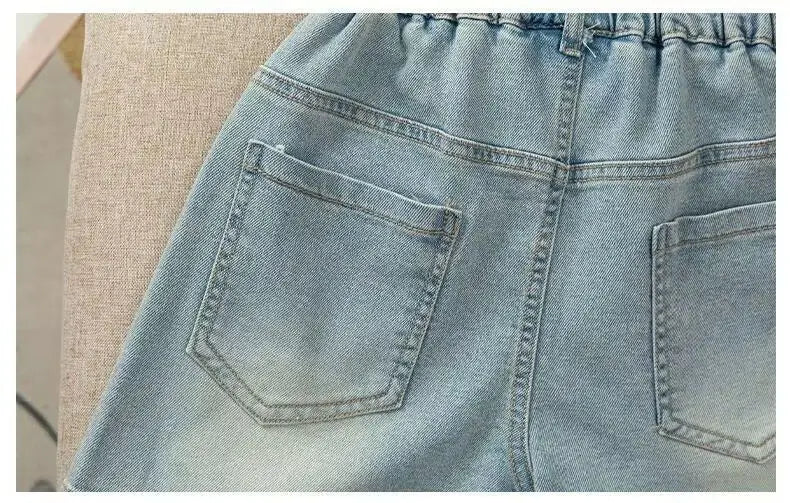 New Summer Girls Shorts Jeans Fashion Embroidery Bow Short Denim Pants For 2-12 Years Kids Clothes Children Cotton Trousers