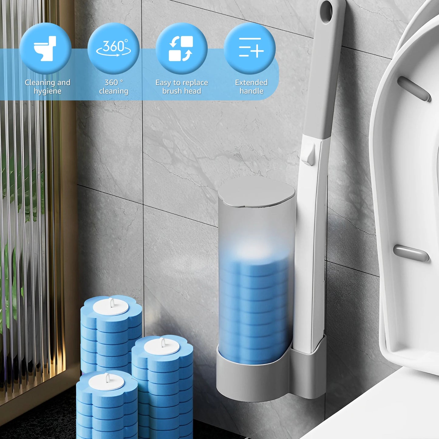 24/72Pcs Disposable Toilet Brush Long Handle Wall-mounted Wc Cleaning Tool Kit with Replaceable Brush Head Bathroom Accessories