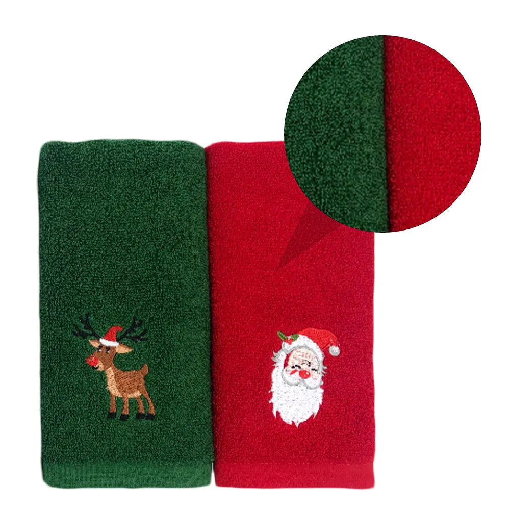 2Pcs Christmas Cartoon Face Towel Pure Cotton Embroidered Xmas Towel for Kids Holiday Gift Soft Absorbent Facial Cloth
