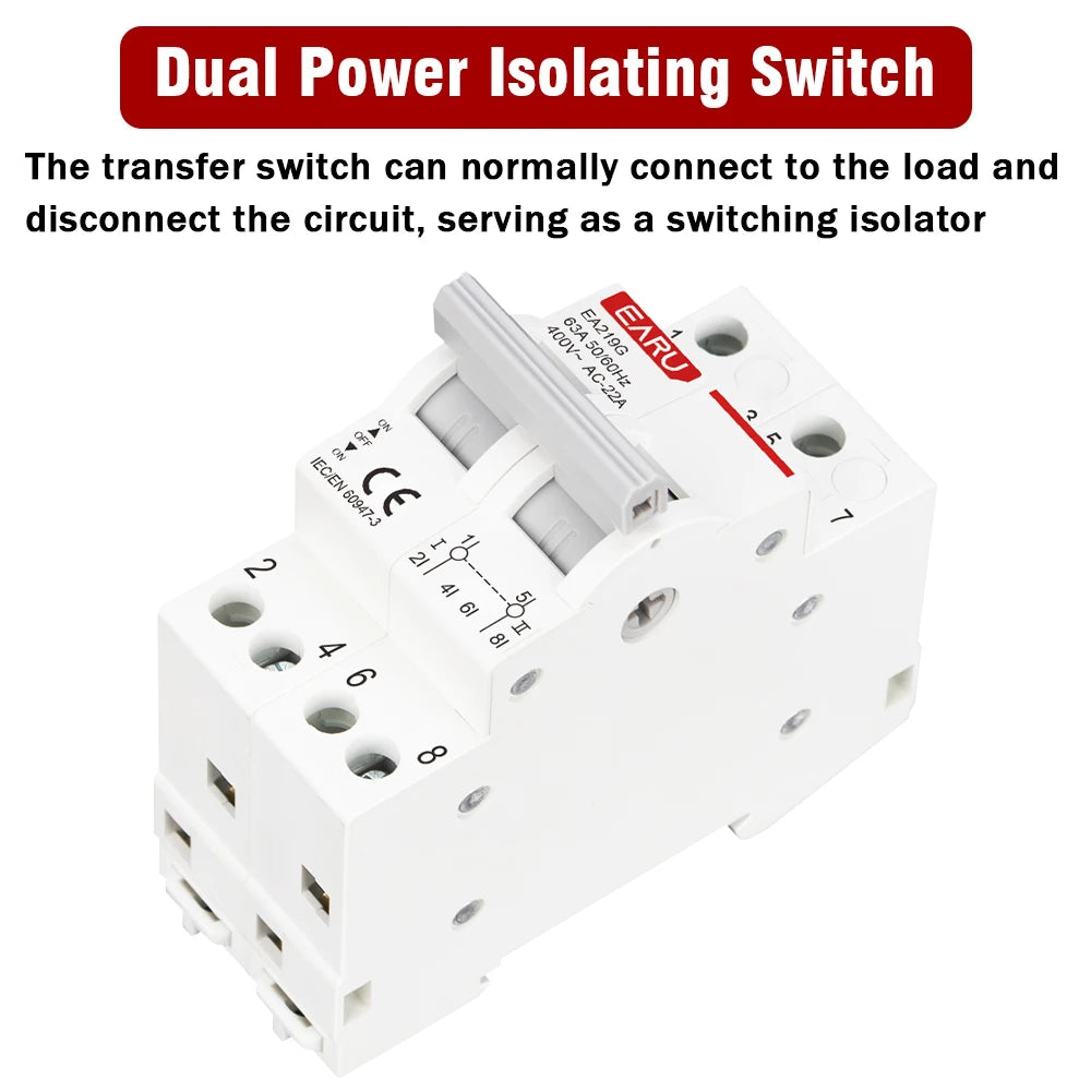 Din Rail 2P 40A 63A AC400V 50/60Hz Modular MTS Dual Power Manual Transfer Switch Isolating Discounnecting Switch Circuit Breaker