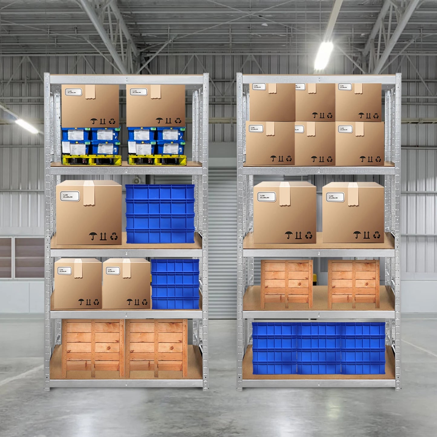 Heavy Duty 5 Tier Galvanised Adjustable Shelf Racking Unit Storage Rack 875KG Capacity Metal Shelves Workshop, Shed, Office,Home