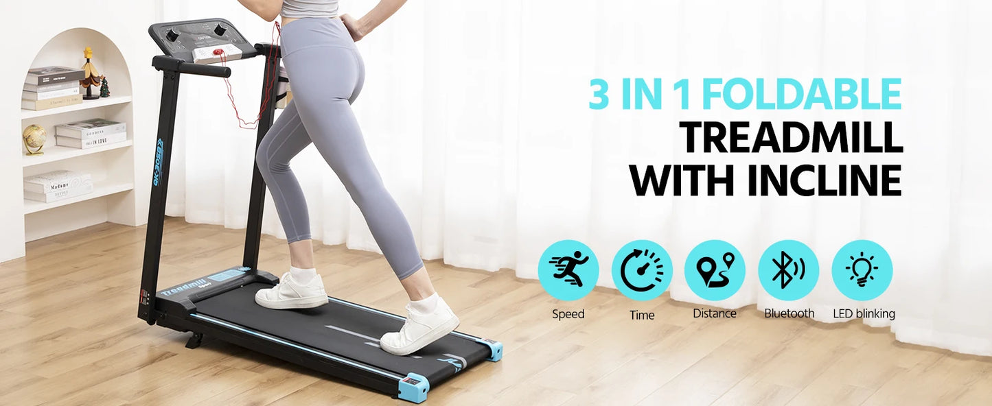 3-in-1 Folding Treadmill Walking Pad, 3.0 HP Quiet Motor, 9% Adjustable Incline, Max 14km/h, LCD Monitor & Safety Warn