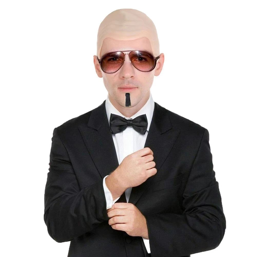 Cosplay Costume Accessory Set With Nude Latex Bald Cap/Sunglasses/Black Souls Patch Funny Singers Rapper Fancys Dress For Adults