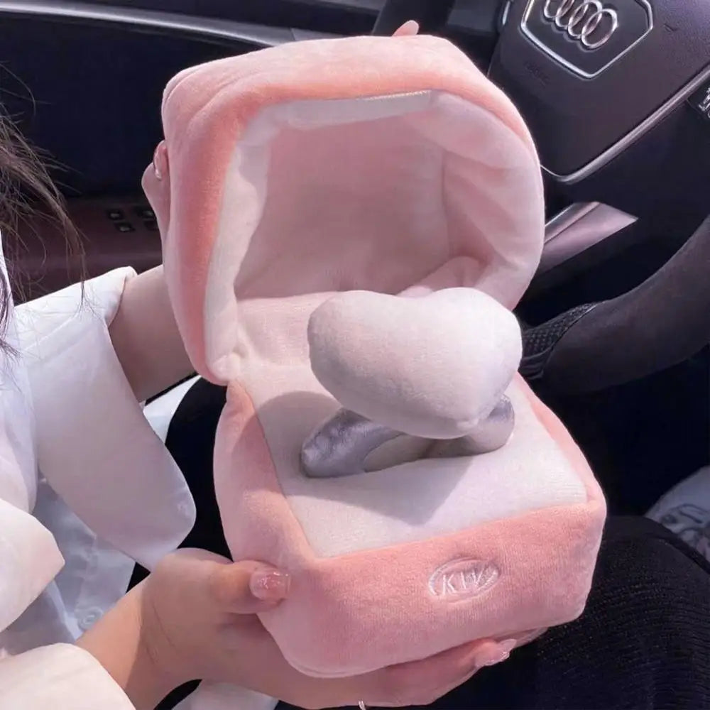 Cute Ring Box Plush Toy Heart Shape Diamond Ring Case Couple Mysterious Surprise Box Memory Wedding Valentine's Day Gift Present