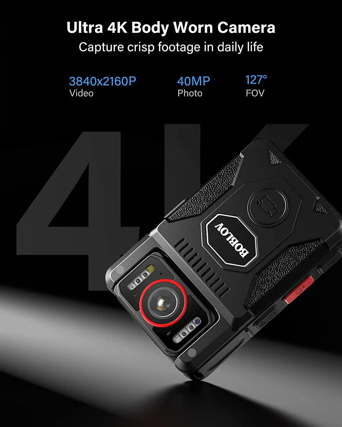 BOBLOV M7 Pro 4K GPS Body Mounted Camera 128GB Video Recorder 180° Rotate Camera 4000mAh Battery 15 Hours Recording GPS Bodycam
