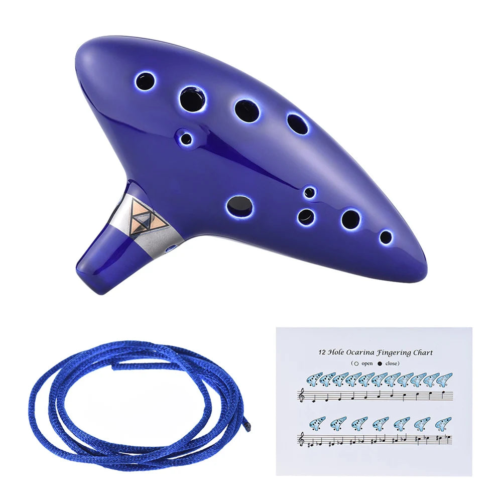 12 Hole Ocarina Ceramic Alto C Vessel Flute Wind Musical Instrument with Song Book Neck String Neck Cord and Music Score