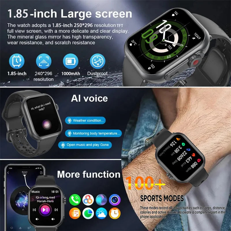 Watch Ultra K62 Men Women 1000mAh AMOLED 100+Sport Heart Rate HD Bluetooth Call GPS Track Waterproof Smart Watch For iOS Android