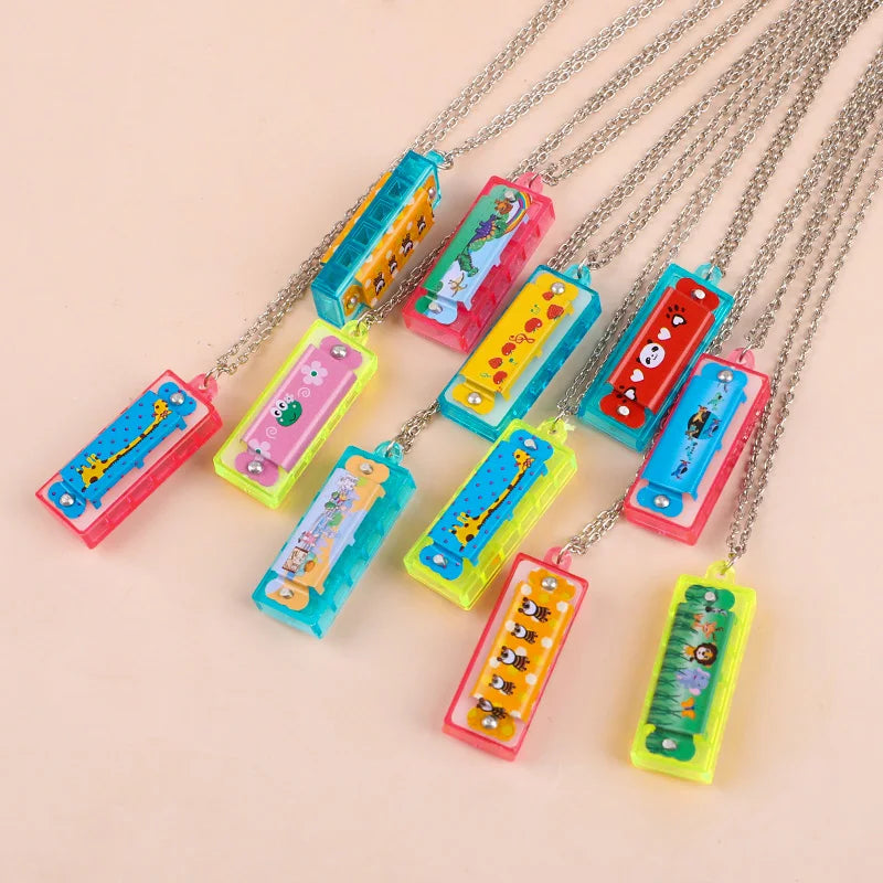 10/20Pcs Cartoon Mini Harmonica with Necklace Musical Toys for Kids Birthday Party Favors Pinata Fillers Boy Girl Christmas Gift