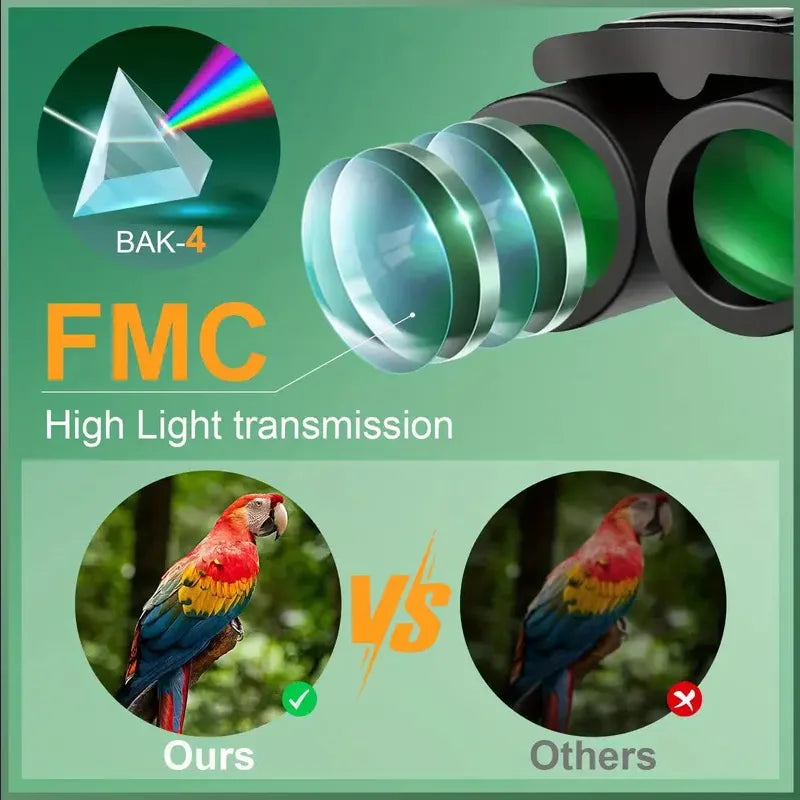 9000x25 HD Zoom Portable Powerful Binoculars Long Range BAK4 Telescope Jumelles Folding Optics for Outdoor Hunting Camping