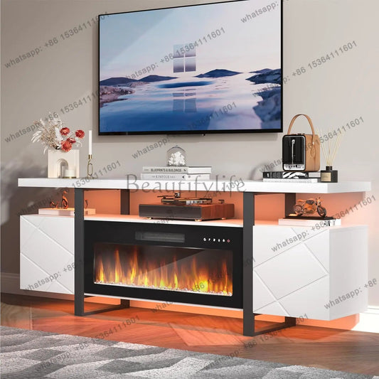Fireplace TV Stand with 36" Electric Fireplace,LED Light Entertainment Center with Hidden Storage Cabinet,Media, Customized