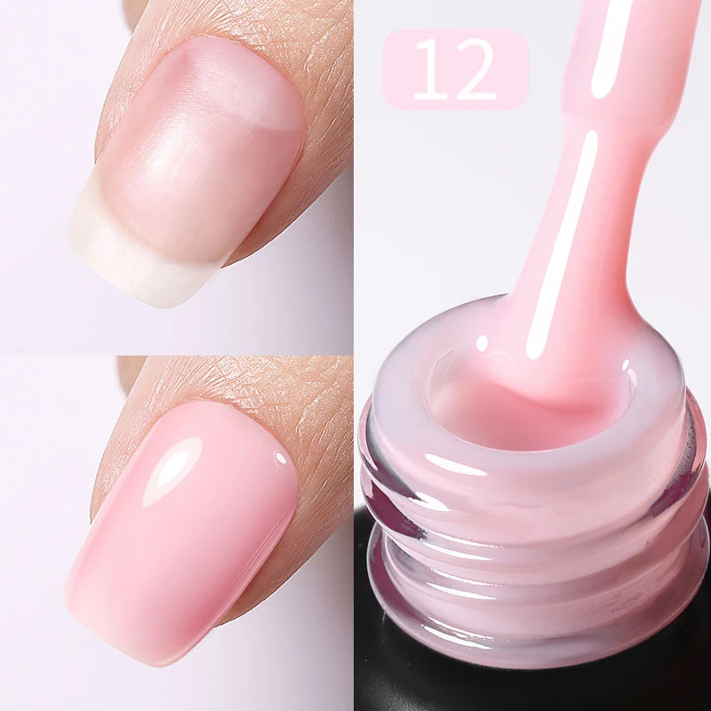 BORN PRETTY 15ml Jelly Nude Rubber Base Gel Natural Milky White Clear Semi permanent Self-Leveling Soak Off UV LED Gel Varnish