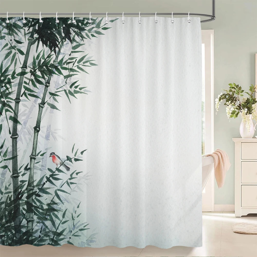 Green Plant Bamboo Shower Curtain Bathroom Bath Curtain Waterproof polyester 3D Printed Trees 180*200cm Bath Screen With Hooks