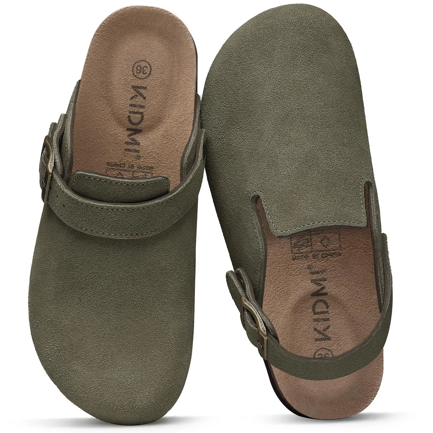Asgard Women's Genuine Leather Clogs Soft Cork Footbed Cow Suede Mules With Adjustable Strap Fashion Comfort Slip on Slippers