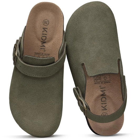 Asgard Women's Genuine Leather Clogs Soft Cork Footbed Cow Suede Mules With Adjustable Strap Fashion Comfort Slip on Slippers
