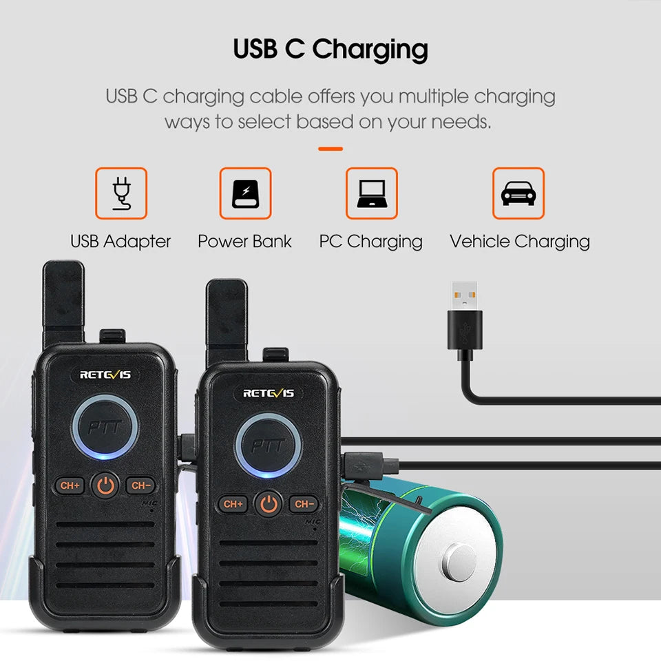 Retevis RB645 Walkie Talkie Dual PTT Professional Walkie-talkie Portable PMR446 Two Way Radio VOX USB C for Hotel Restaurant