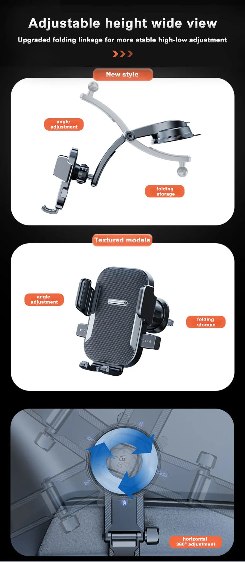 SEAMETAL Car Dashboard Phone Bracket Universal Auto Cellphone Stand For GPS Navigation Universal Desk Windshield Hanging Holder