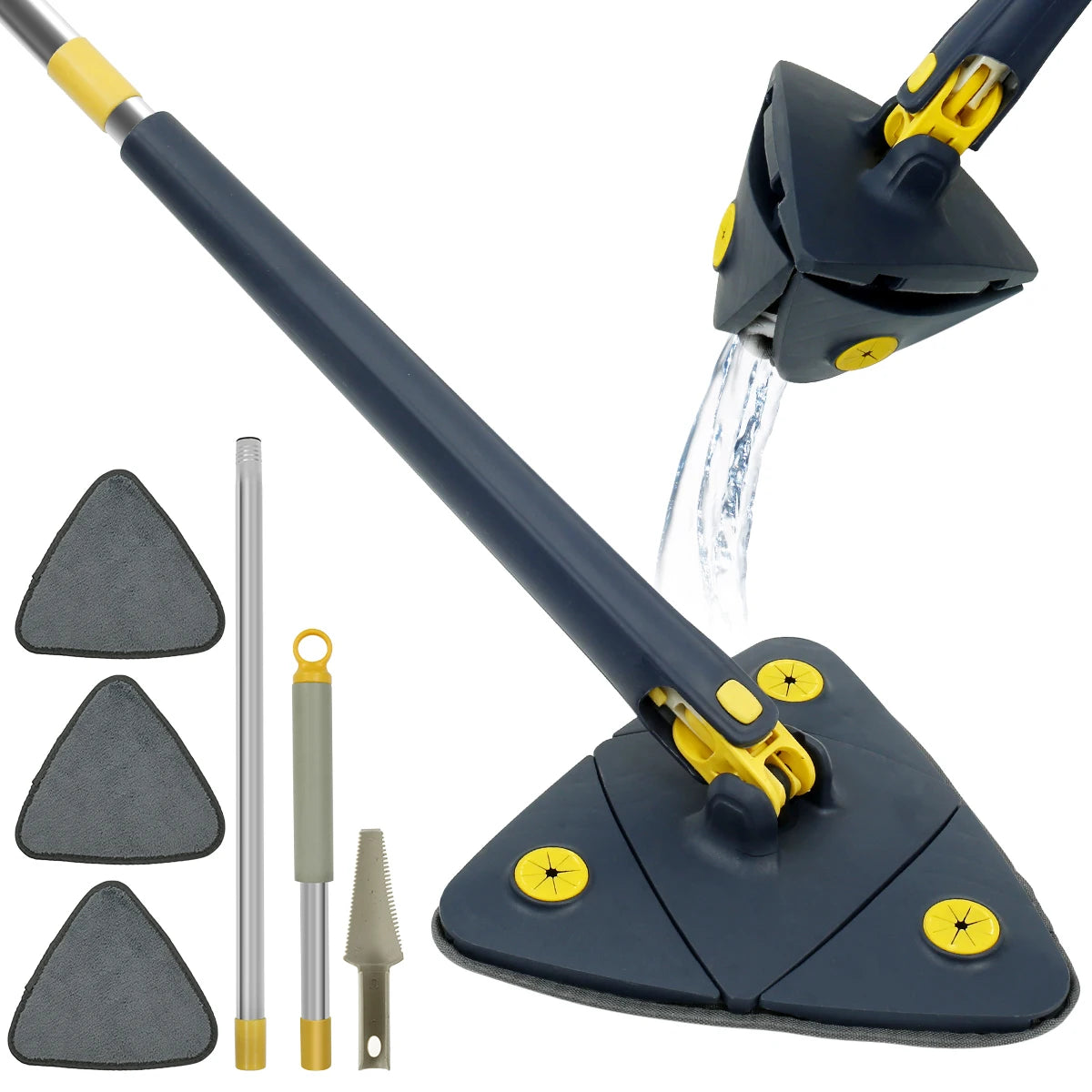 New Telescopic Triangle Mop Adjustable Squeeze Wet and Dry Use Water Absorption 360° Rotatable Spin Cleaning Mop Home Floor Tool
