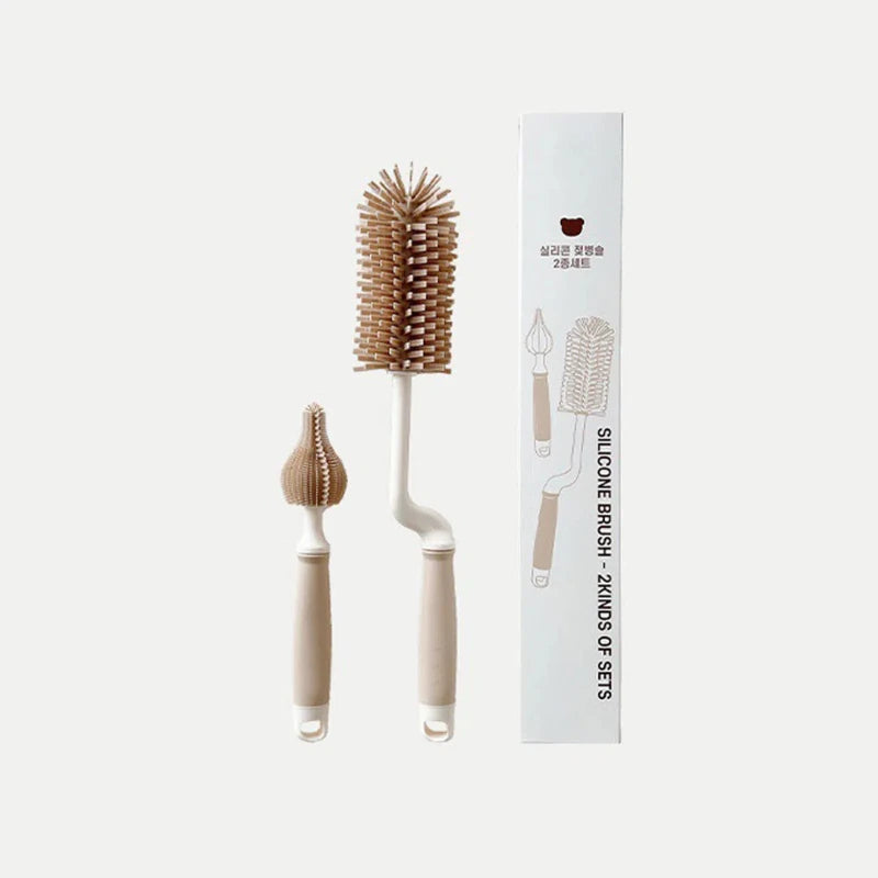 Korean Ins Newborn Bottle Nipple Brush Baby Special Long-handled Cleaning Brush Silicone Cleaning Brush Set
