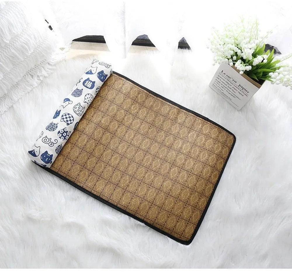 Safe Cute Print Pet Cooling Mats Washable Foldable Dog Cooling Mat Breathable with Pillow Pet Sleeping Pad Indoor