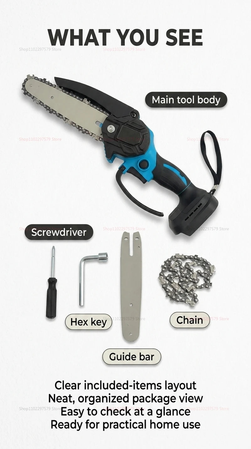 6Inch Cordless Electric Chainsaw Rechargeable No Battery Lightweight Power Tool for Woodcutting Gardening Makita 18V Compatible