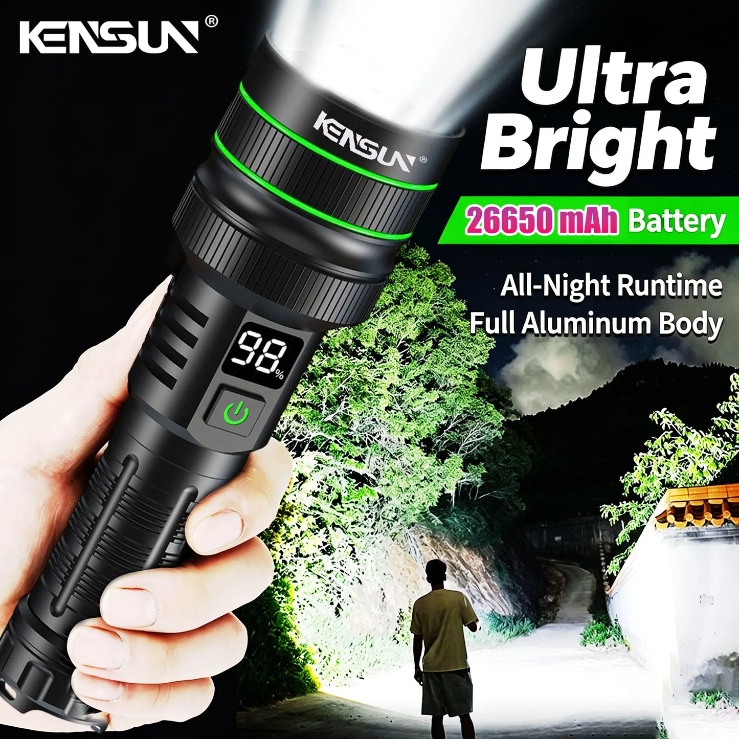 hit product long-range kilometer ultra bright flashlight, outdoor waterproof high-power strong light flashlight, rechargeable
